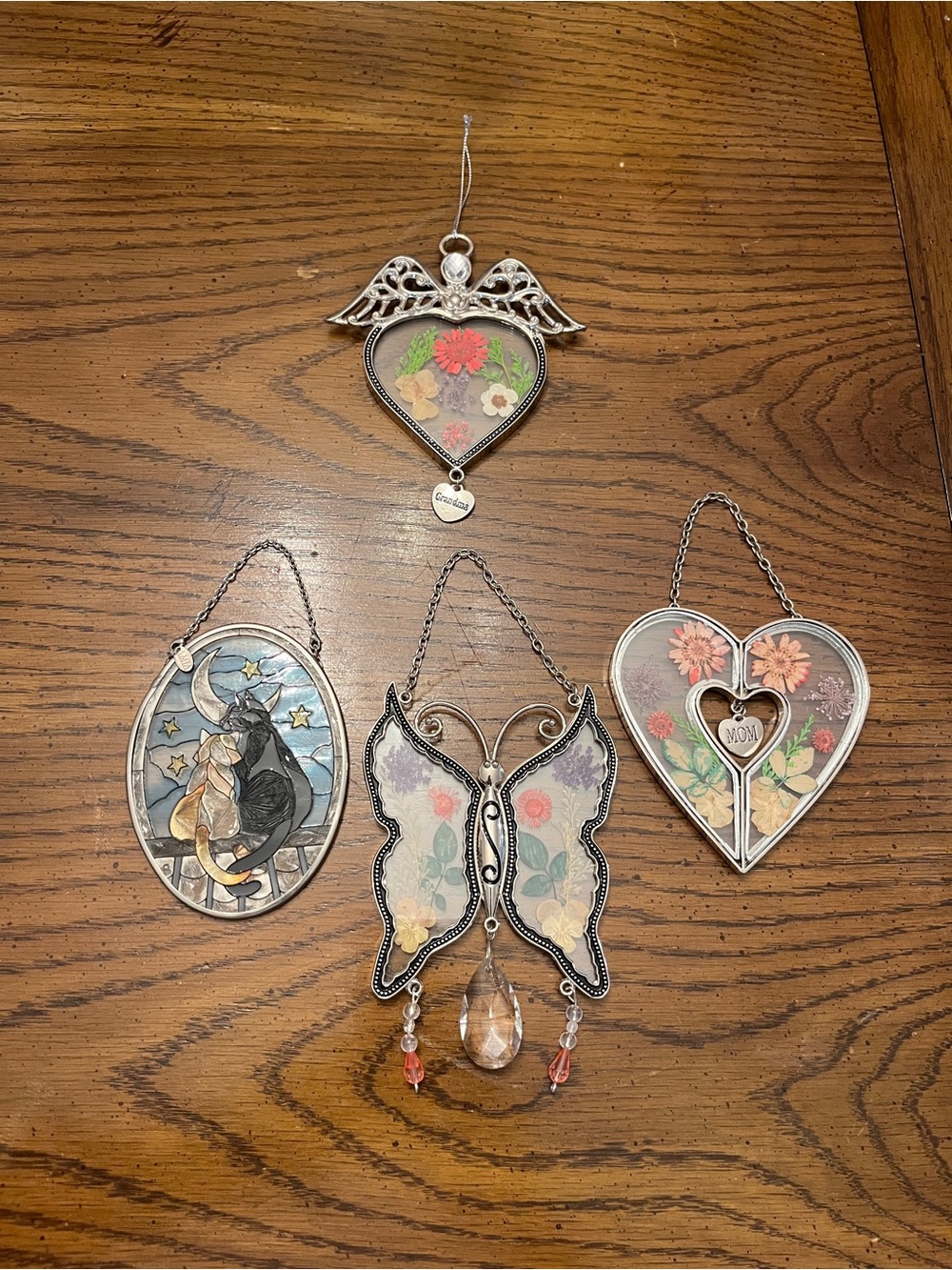 Silver-Tone Floral Oval, Heart & Butterfly Suncatchers